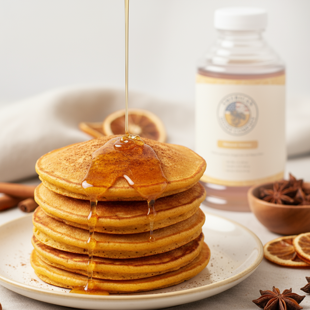 stack of pancakes sweetened with raw honey